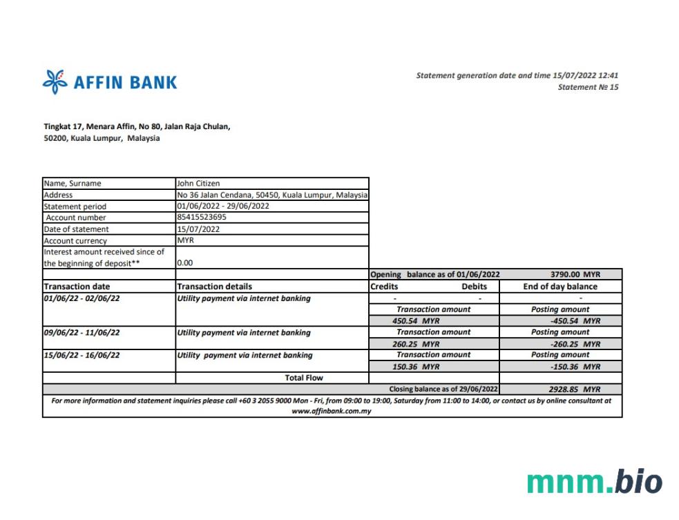 Malawi Narodowy Bank Malawi oświadczenie szablon w Word i PDF
